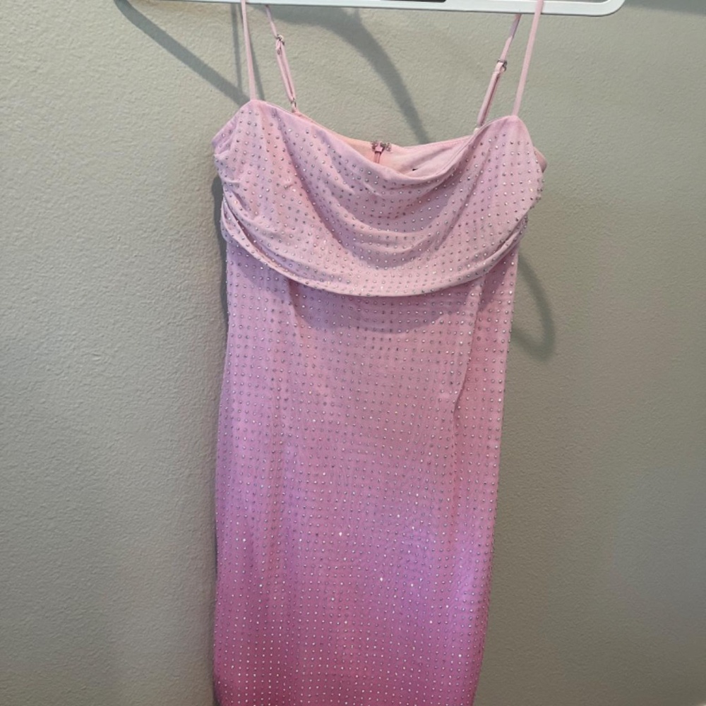 White Fox Pink Rhinestone Ombre Mini Dress
